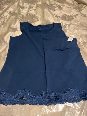 Coldwater Creek Navy Blue Lace Hem Tank Top
